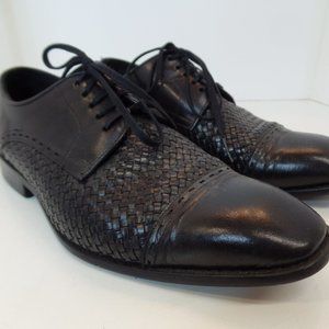 Men's Carucci Woven Black Leather Shoes Lace Up Dress Oxfords Comfortable Sz 8.5